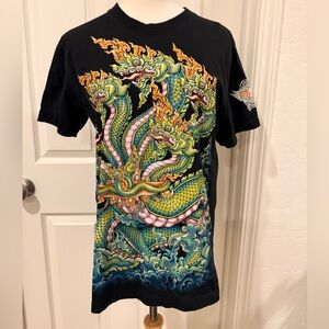 Black Short-Sleeve Men's Tee with Multicolor Dragon Graphic